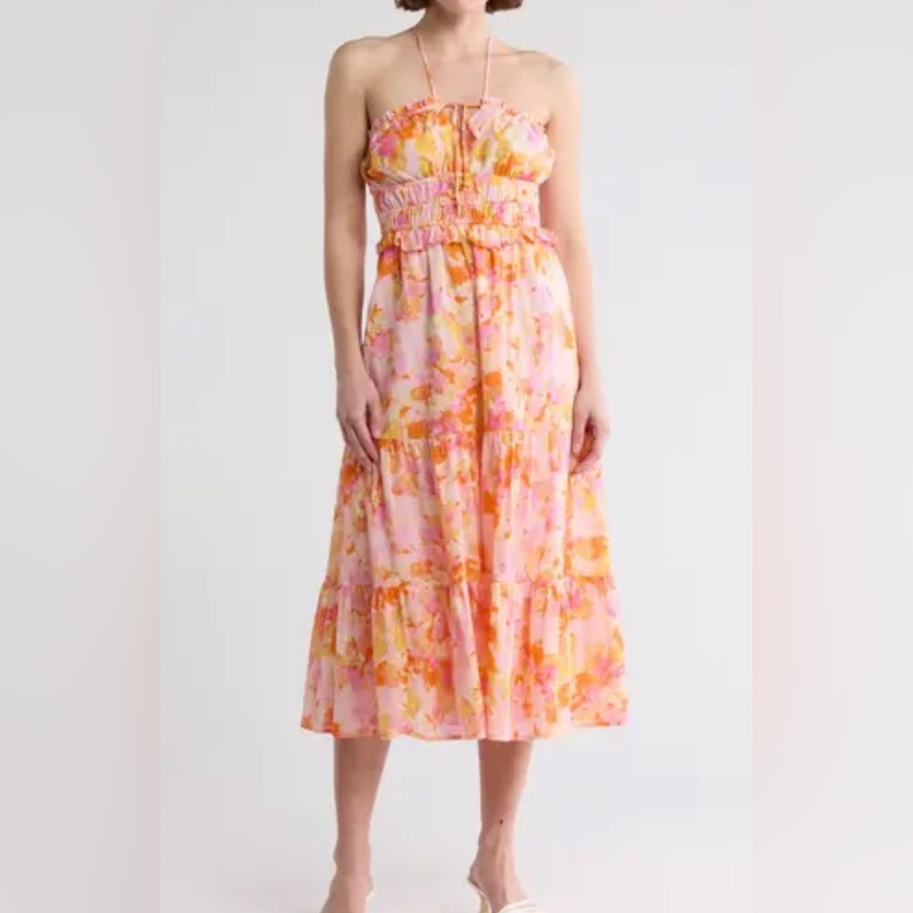 NWT Lush Shirred Halter Midi Dress